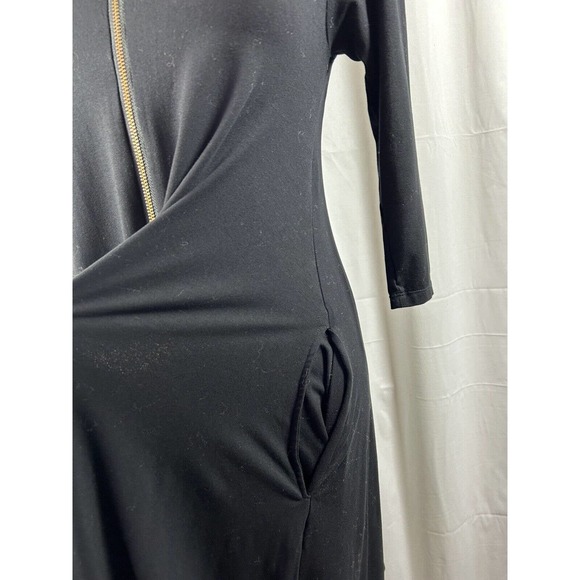 Anthropologie Bel Kazon Front Zip Fit Flare Long Sleeve black dress SMALL pocket - Picture 4 of 10